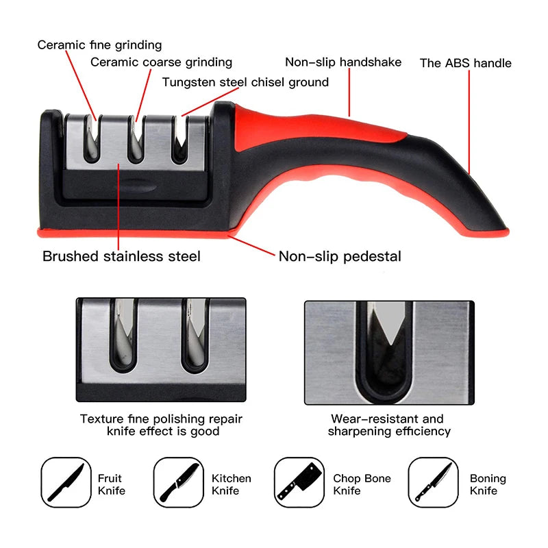 Compact and Efficient Knife Sharpener β 3 Stages, Non-Slip Base